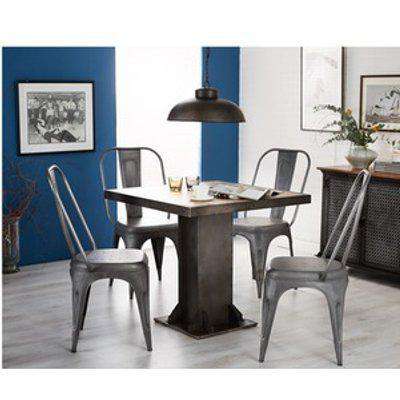 Urban Industrial Reclaimed Metal and Wood Square Dining Table  - Medium Wood