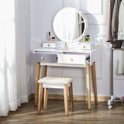 Vanity Table Set with Mirror and Light - White