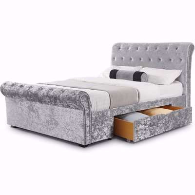 Verona 2 Drawer Storage Bed Silver Crush - Double - Silver