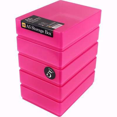 A5 Plastic Craft Storage Boxes for Art Supplies, Paper and Card - Pink / 5
