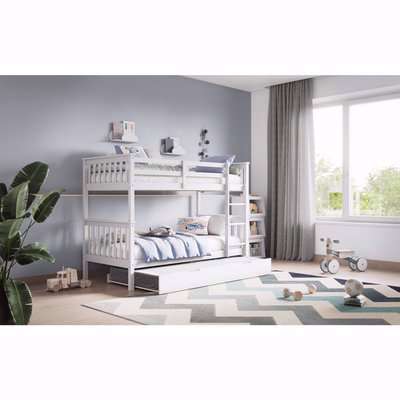 Wooden Zoom Bunk Bed With Trundle White - White