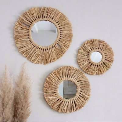 Woven Dried Grass Mirror Set of 3 - Brown