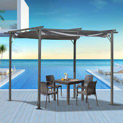 3x3m Metal Pergola Gazebo Awning with Retractable Canopy - Grey